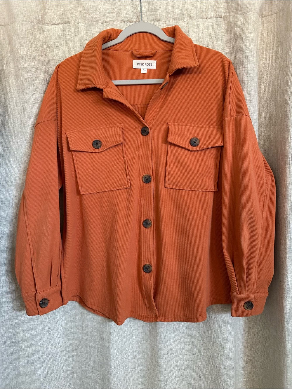 Pink Rose Women's Burnt Orange Button-Front Utility “Shacket”
